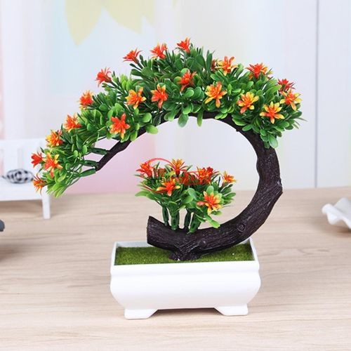 Bonsai Tree Square Pot Artificial Planter Plant Flower Office Home Garden Decor Orange