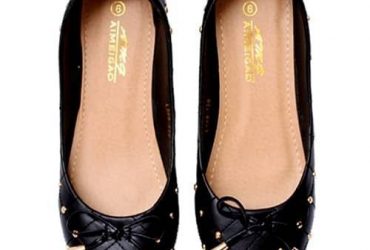 Amg Aimeigao Female Flats With Gold Studded Bow Detail – Black
