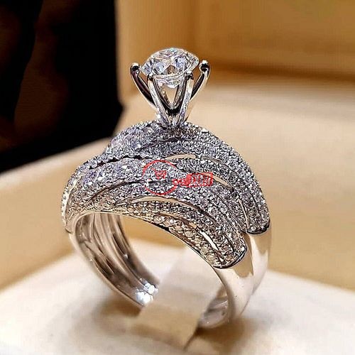 Diamond Engagement Ring/Wedding Band Set For Women