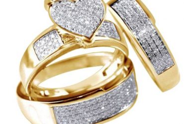 RAN 3Pcs/SetJewelry Yellow Gold Filled Heart White Sapphire Wedding Ring Sz6-10