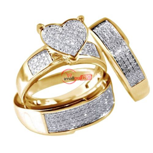 RAN 3Pcs/SetJewelry Yellow Gold Filled Heart White Sapphire Wedding Ring Sz6-10