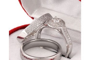 White Sapphire And Diamond Stone Silver Wedding Ring Set
