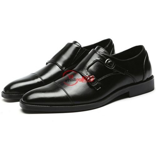 UK Men Pointed Toe Formal Dress Faux Leather Buckle Brogues Monk Strap Shoes