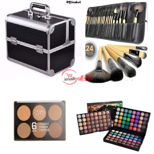 Make Up Box + 24 Set Brush + 6 In 1 Powder Palette And 120 Colour Eyeshadow