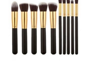 10 Pieces Professional Kabuki Makeup Brush Set -Black