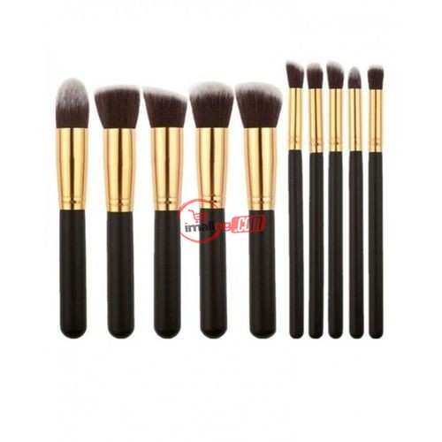 10 Pieces Professional Kabuki Makeup Brush Set -Black