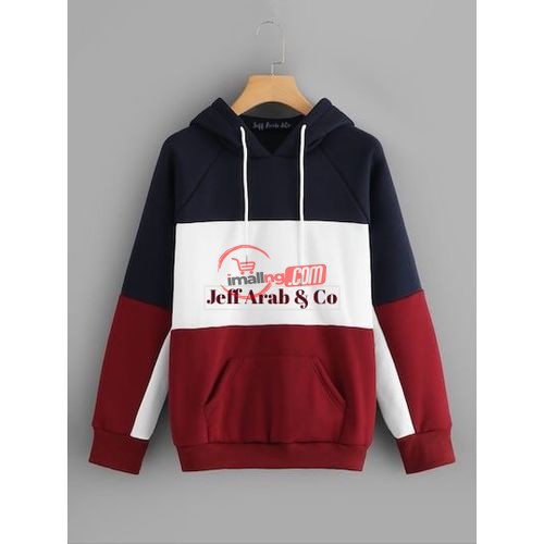 Jeff Arab &Co Colorblock Navy Blue , White And Red } Unisex Hoodie