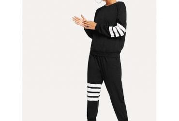 Sequels Collection All Black Sweatshirt/ Joggers With White Stripes