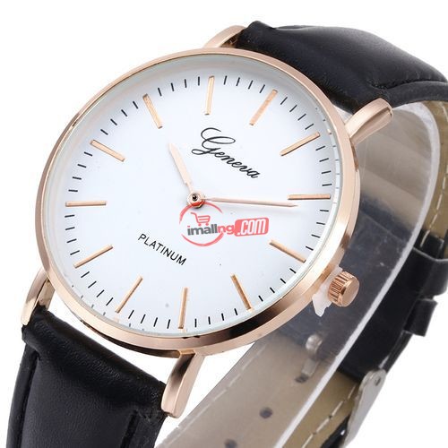 Geneva Elegant Leather Wristwatch For Men-Black