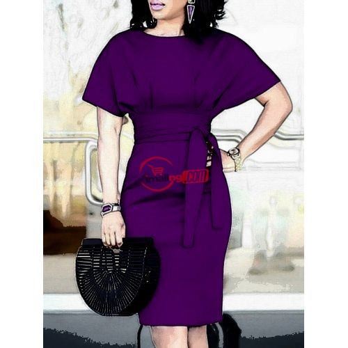 Batwing Midi Dress – Belt – Purple