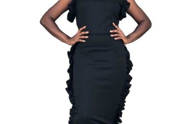 Lydiaz Side Ruffle Bodycon Dress – Black.