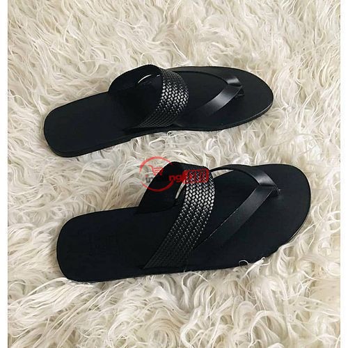 Men's Black Leather Craft Slippers Shoe Champion