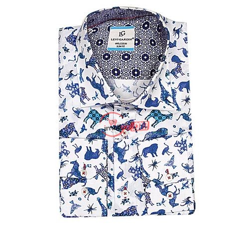 Levi Gardin Men's Print Design Long Sleeve – White/Blue