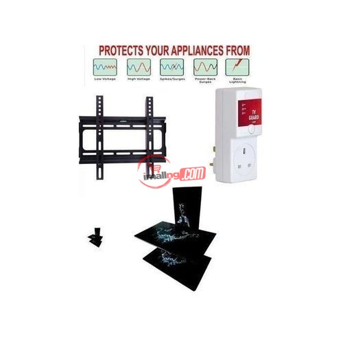 Double Layer Wall Shelf Glass, + 13Amp TV Guard For Your TV, Home Theater, Fan, DVD Protector + -32 – 45 Inches