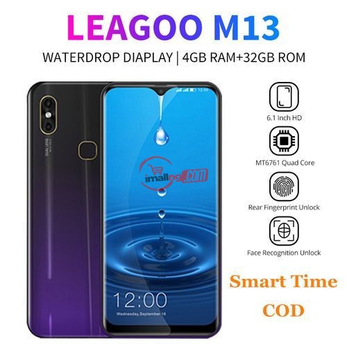 Leagoo M13 6.1" 4GB RAM+32GB ROM Quad Core Fingerprint Face Dual SIM Waterdrop Smartphone Mobile Phone