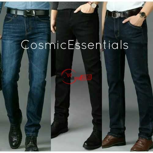 3 Pieces STOCK Jeans For Men- Black + Dark Blue + Wash Blue