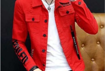Men's Solid Color Jacket Denim Jeans Korea Version T-shirt–Red