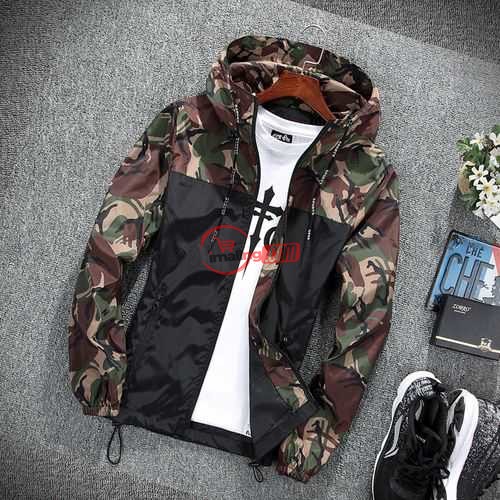 Men's Jacket T-shirt Men's Casual Outdoor Camouflage Jacket Slim Coat–Brown