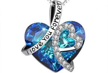 Woman Crystal Heart Pendant Necklaces Choker Necklace-Blue