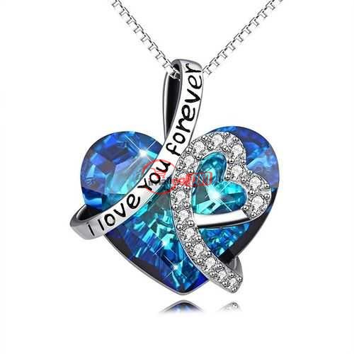 Woman Crystal Heart Pendant Necklaces Choker Necklace-Blue