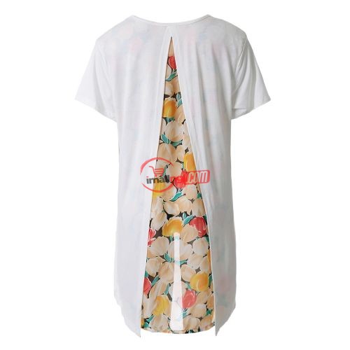 Stylish Scoop Collar Short Sleeve Floral Print Asymetrical Plus Size Women's T-Shirt-WHITE