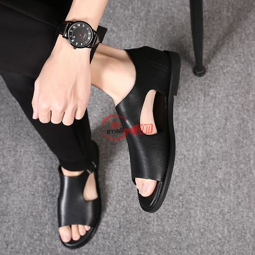 Men Shoes Summer Leather Sandals – Black