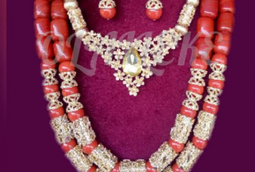 Coral Beads With Gold Accessories