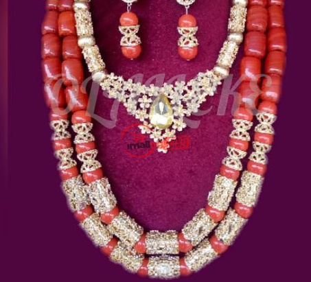 Coral Beads With Gold Accessories