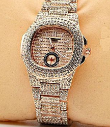 Luxury Womens Iced Stoned Bracelet watch .rose Gold