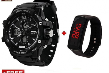 Skmei Chronograph Digital & Analog Sports Watch + Free LED Watch