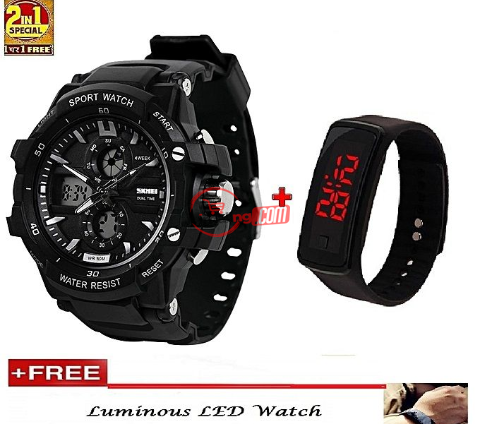 Skmei Chronograph Digital & Analog Sports Watch + Free LED Watch