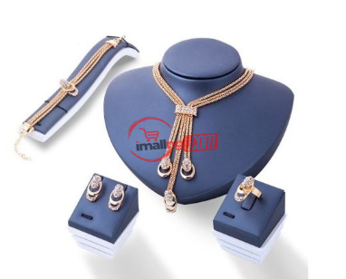 Luxury Fashion Necklace Earring Bracelet Ring Set Gold Color