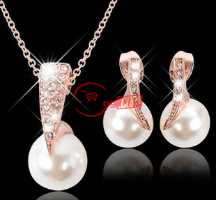 Wedding Jewelry Set Bride Pearl Pendant Necklace Earrings