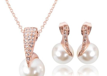 Wedding Jewelry Set Bride Pearl Pendant Necklace Earrings