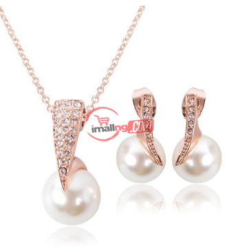 Wedding Jewelry Set Bride Pearl Pendant Necklace Earrings