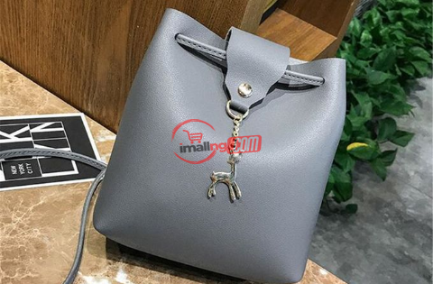 Women Lady Leather Small Bucket Bag Shoulder Crossbody Bags With Deer Pendant