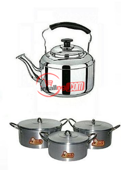 Cooking Pot Set 3 Pieces And Whistling Kettle (3)Litres