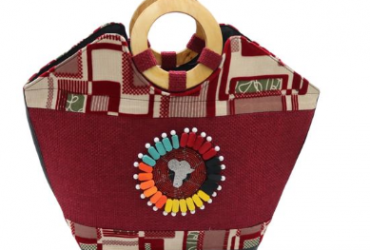 Unique Women's Red Ankara Print Beaded Wooden Handbag