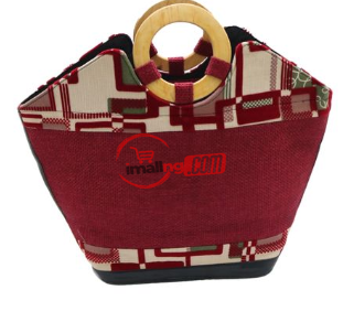 Unique Women's Red Ankara Print Beaded Wooden Handbag