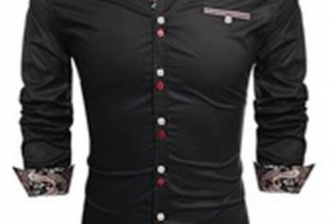 Male Cotton Long Sleeve Flap Pocket And Double Buckle Office Casual Shirts