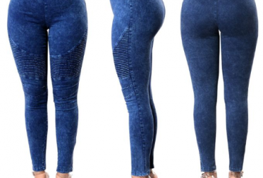 Women's High Waist Denim Trousers-Dark Blue