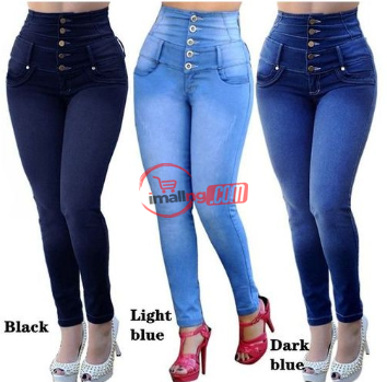 Women's Jeans High Waist Stretch Slim Pants -Blue