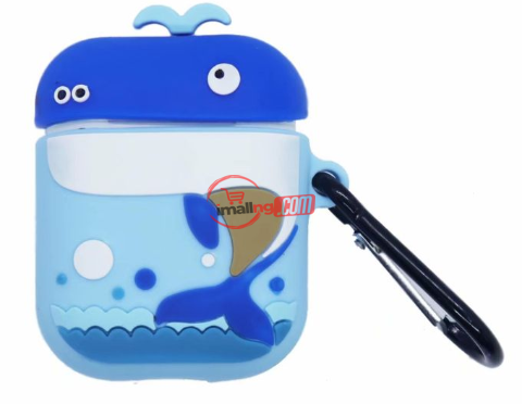 Super Cute Creative 3D Cartoon Shape Soft Silicone Wireless Bluetooth Earphone Case Headphones Cover Shockproof Protective Skin For Apple AirPods Charging Case Whale Blue