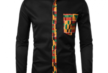 Dashiki African Mens Shirt Patchwork Pocket Africaine Print Shirt Men Ankara Style Long Sleeve Design Collar Mens Dress Shirts