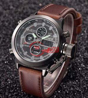 Quartz Military LED Analog Leather Wristwatch