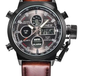 Quartz Military LED Analog Leather Wristwatch