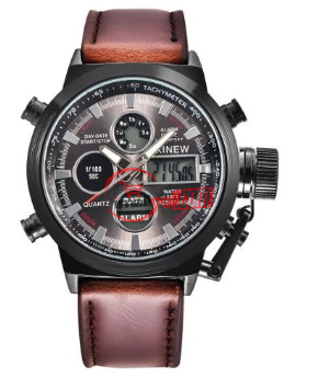 Quartz Military LED Analog Leather Wristwatch