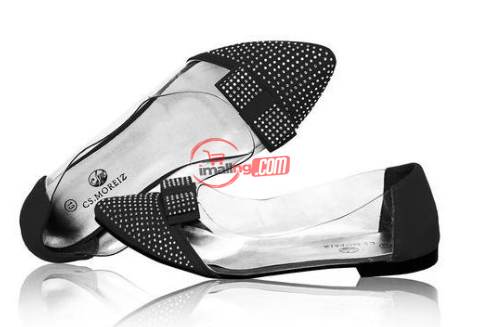 Fancy Transparent Bow Detail Ladies Flat Shoes – Black