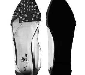 Fancy Transparent Bow Detail Ladies Flat Shoes – Black