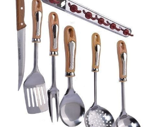 Cooking Set Utensils, Spoons Knives Forks And Wall Rack.